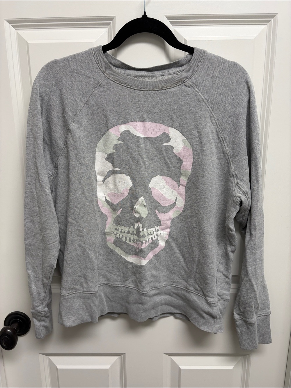 Zadig & Voltaire Gray Crewneck Sweatshirt with Pink Camo Skull, XS